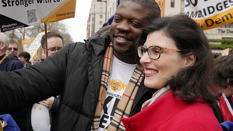 A man taking a selfie with Layla Moran